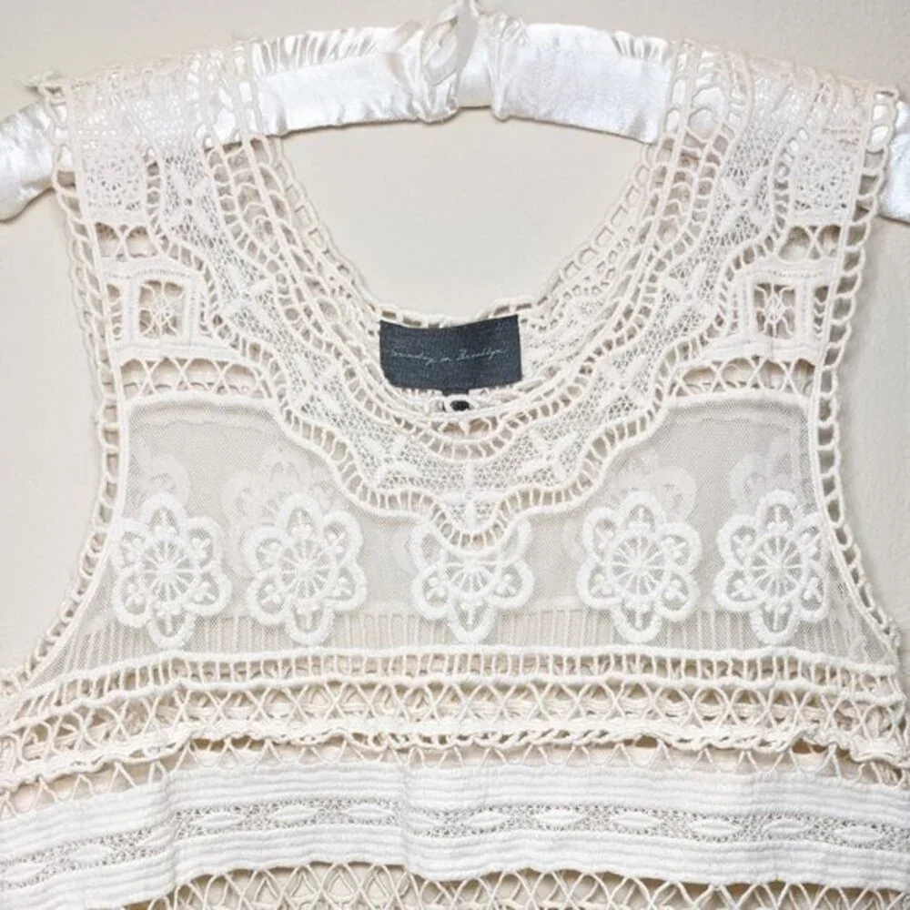 Anthropologie Sunday in Brooklyn Lace Crochet Sheer Summer Tank Top - Picture 2 of 12